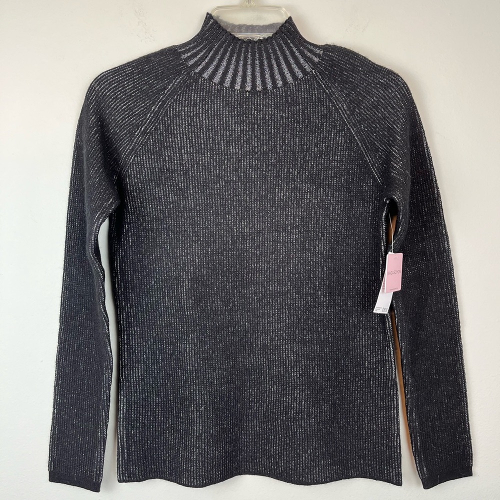 NWT Magaschoni Ribbed Knit Wool Blend Metallic Mock Neck Long Sleeve S